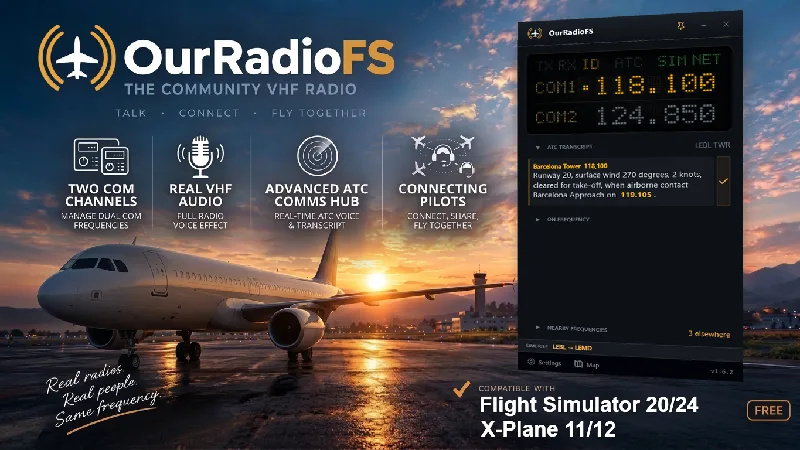 OurRadioFS for X-Plane 12 and Microsoft Flight Simulator 2024 and Microsoft Flight Simulator 2020