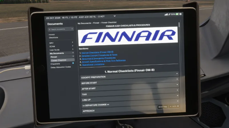 Fenix A32X - Finnair Interactive Checklists and SOPs for Microsoft Flight Simulator 2020 and Microsoft Flight Simulator 2024