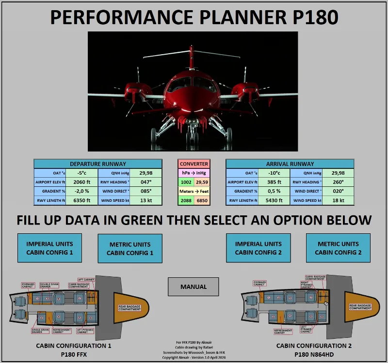 FFX P180 Performance Planner for Microsoft Flight Simulator 2020 and Microsoft Flight Simulator 2024