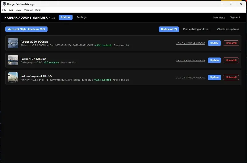 Hangar Addons Manager for Microsoft Flight Simulator 2020 and Microsoft Flight Simulator 2024 and X-Plane 12