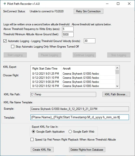 PilotPathRecorder for Microsoft Flight Simulator 2020