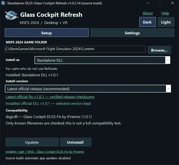 WSG Standalone DLSS Glass Cockpit Refresh Fix for Microsoft Flight Simulator 2024